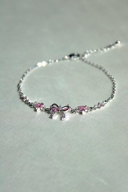 Steel Pretty Rubilace Pink Heart Bow Bracelet