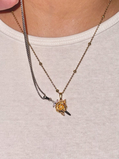Stainless Steel Chain Rose & Sword Couple Necklace
