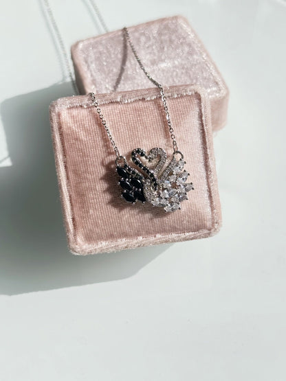 Stainless Steel Black & White Love Swan Necklace