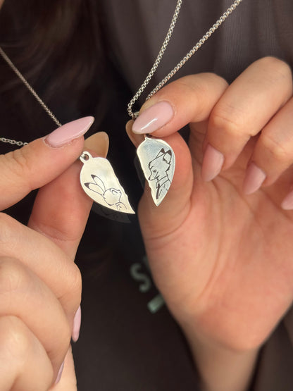 Zootopia Inspired Fox & Bunny Couple Half Heart Necklaces