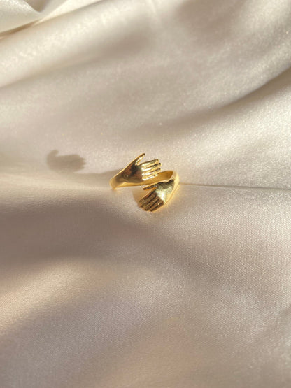 24k Adjustable HUG Ring, Love Ring, Open Hug Ring, Lovers Ring, Hugging Ring, Hands Rings, Valentine's Day Gift, Gold HUG Ring