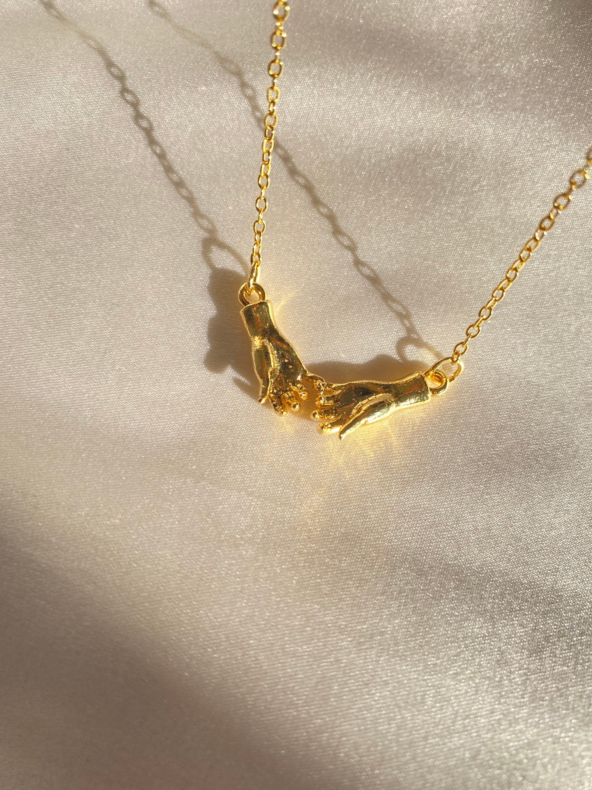 24k Gold Plated Hand in Hand Necklace