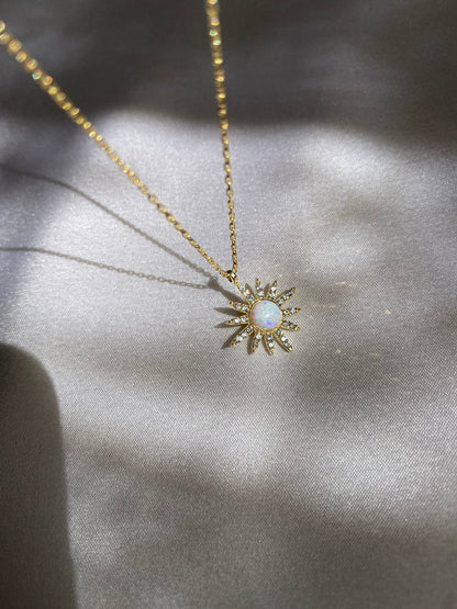 925 Sterling Silver Opal Stone Sun Necklace, Celestial Jewelry, Necklace for women, Opal Charm Necklace, Tiny Rainbow Opal Sun, Natural Opal