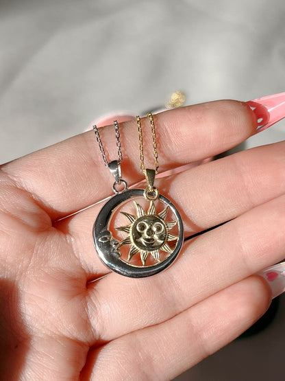 Sun and Moon Matching Double Necklace, Matching Jewelry For Couple, Sun and Moon Necklace Set, Couple Gifts Ideas, Sun and Moon Lovers.