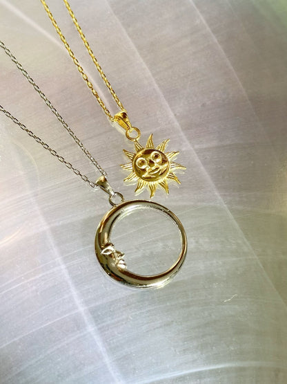Sun and Moon Matching Double Necklace, Matching Jewelry For Couple, Sun and Moon Necklace Set, Couple Gifts Ideas, Sun and Moon Lovers.