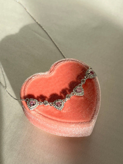 925 Sterling Silver Pink Heart Necklace, Glamy Necklace, Pretty Necklace Gift